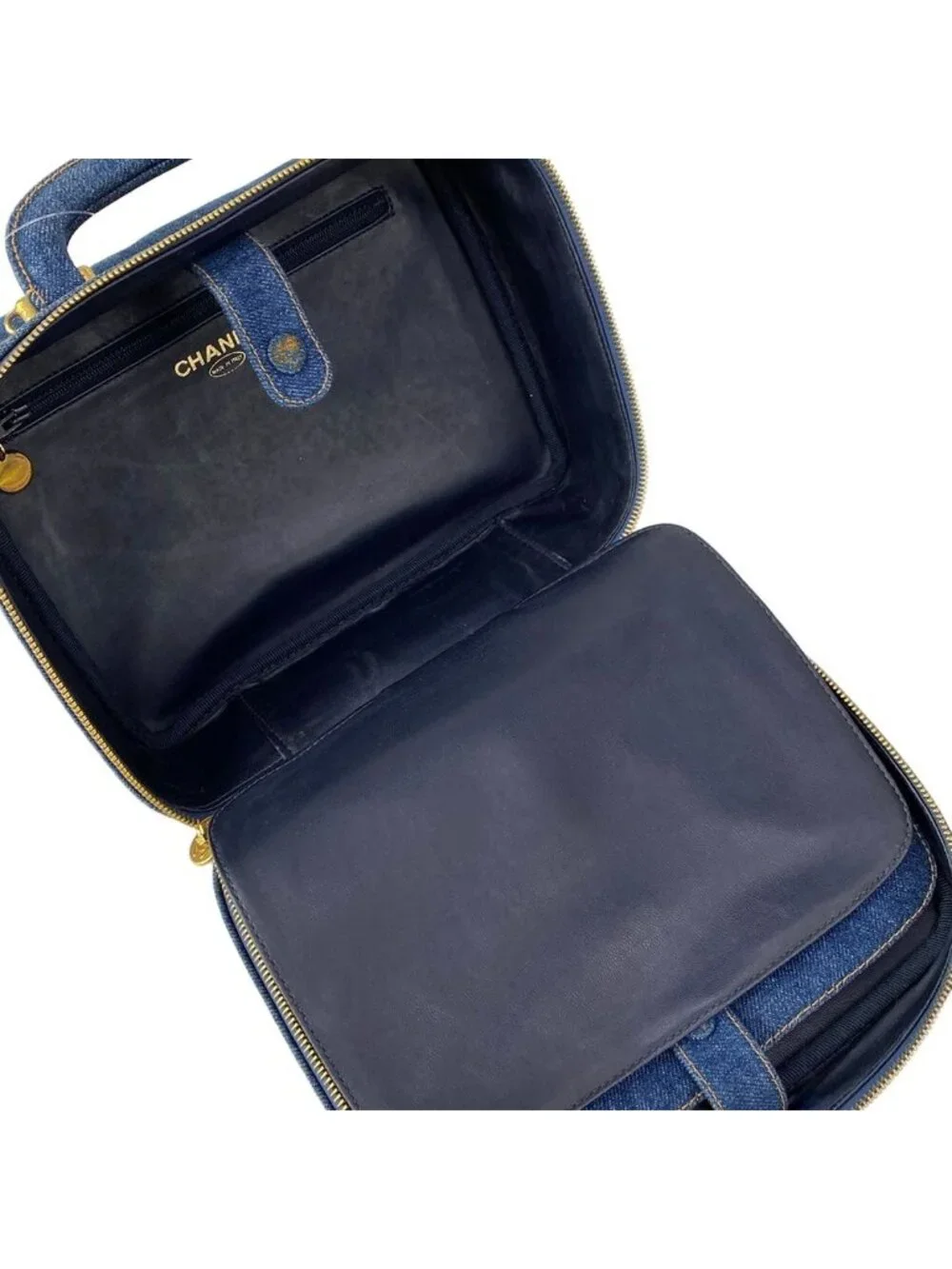 Chanel Vanity Bag Blue CC Logo Gold